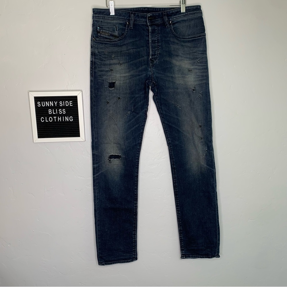 Diesel Buster Dark Wash Slim Tapered Distressed Jeans Men’s Size 32x32